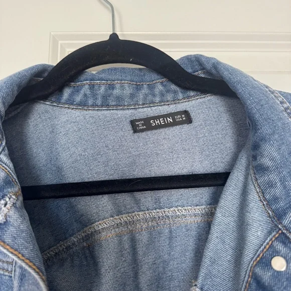 Shein Denim Fringe Jacket with Leopard Print - Picture 4 of 5